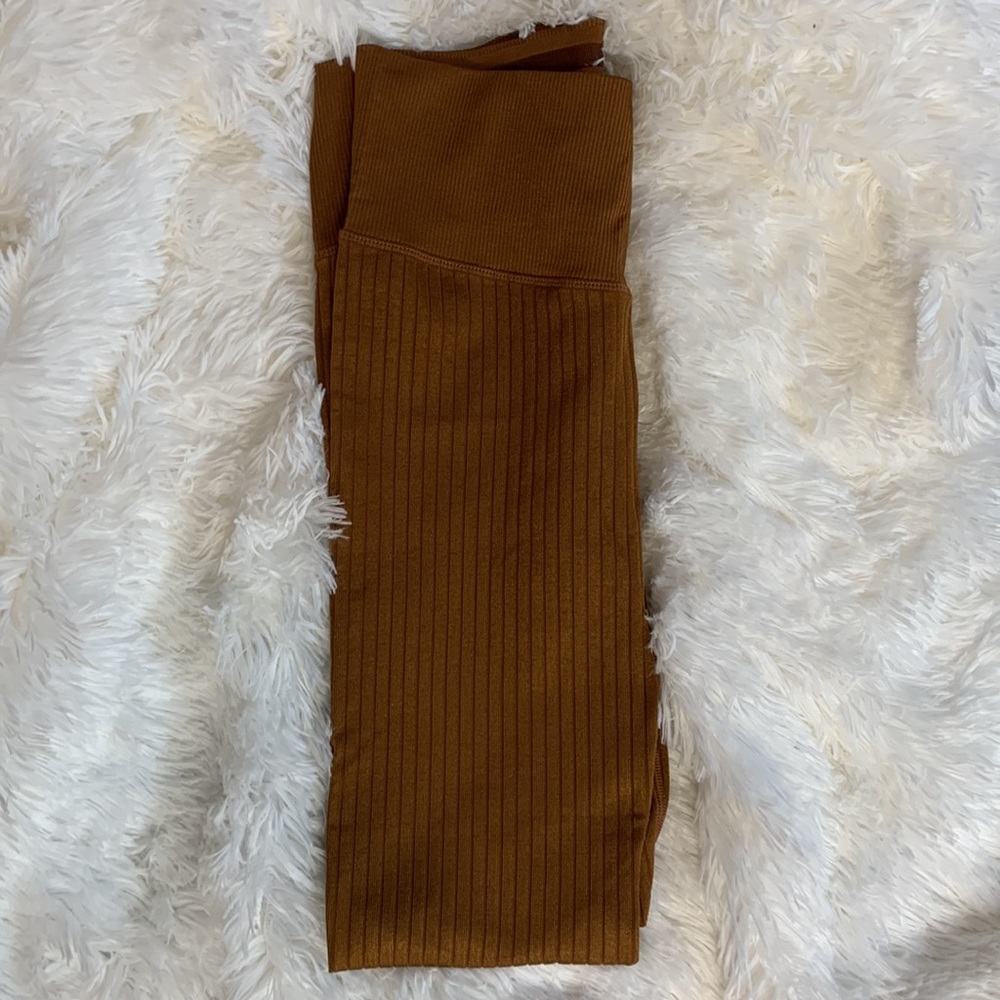 Good American Ribbed Ankle Leggings in Rust New with Tag with Sheen Size 1/2 S/M